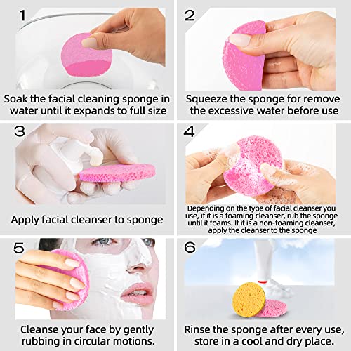 60-Count Compressed Facial Sponges|100% Natural Kickleen Cellulose Cosmetic Spa Sponges for Daily Facial Cleansing|Makeup and Mask Removal | Exfoliating | Skin Massage | Pore Exfoliation(Pink) - color: Pink