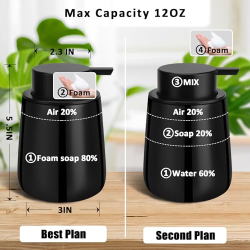 Soap Foaming Dispenser Ceramic with Easy-to-Press Pump Hand Foam Dispenser for Shampoo Bathroom Kitchen 12 oz - color: Foam-shinyblack