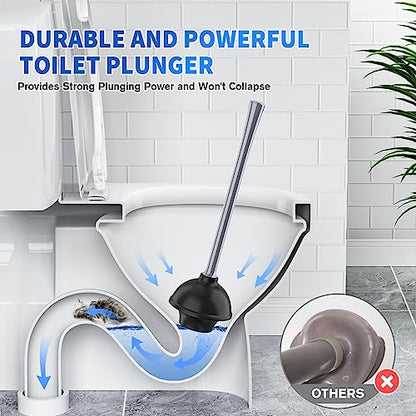 Toilet Plunger and Brush, Bowl Brush and Heavy Duty Toilet Plunger Set with Ventilated Holder, 2-in-1 Toilet Brush and Plunger Combo for 5.3-inch Toilet Drain Bathroom Cleaning (Gray, 1 Set) - color: Gray
