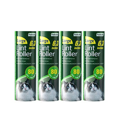 Fedicelly Large Lint Rollers Pet Hair Extra Sticky Refills,Mega Value Set 6.3 inches Wider with 320 Sheets for Cat and Dog Hair Removal,80 Sheets Per Roller (Pack of 4) - size: 4 Large Refills/320 Sheets
