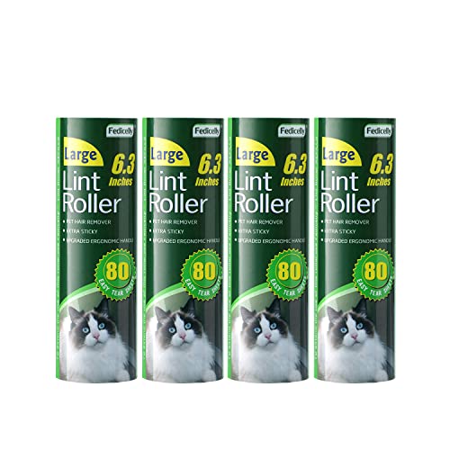 Fedicelly Large Lint Rollers Pet Hair Extra Sticky Refills,Mega Value Set 6.3 inches Wider with 320 Sheets for Cat and Dog Hair Removal,80 Sheets Per Roller (Pack of 4) - size: 4 Large Refills/320 Sheets