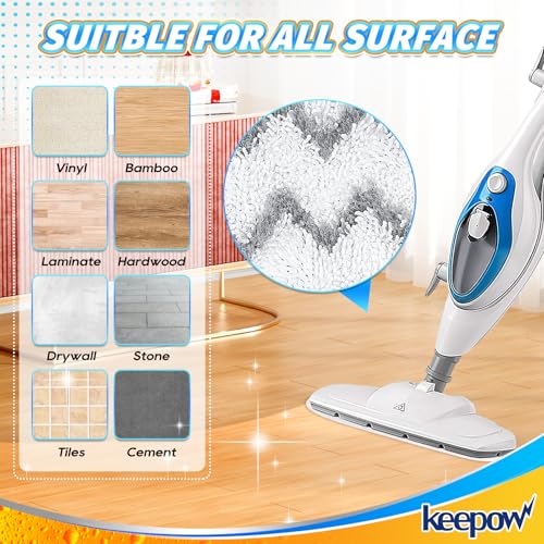 KEEPOW 4 Pack Heavy-Duty Steam Mop Pads Compatible with PurSteam ThermaPro 10-in-1, Extra Thick Microfiber Replacement Pads for Deep Floor Cleaning & Sanitizing (ThermaPro 211) - color: White-4 Pack