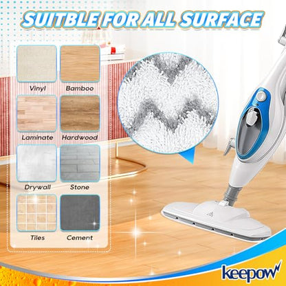 KEEPOW 4 Pack Heavy-Duty Steam Mop Pads Compatible with PurSteam ThermaPro 10-in-1, Extra Thick Microfiber Replacement Pads for Deep Floor Cleaning & Sanitizing (ThermaPro 211) - color: White-4 Pack