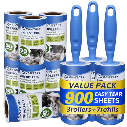 Extra Sticky Lint Roller Mega Value Set 900 Sheets for Pet Hair Removal and Clothes, Dog and Cat Lint Remover, 10 Pack - size: 10pack(900sheets)