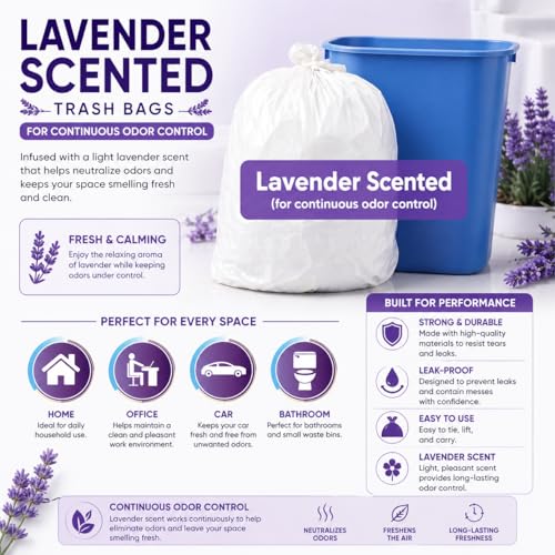 2.6 Gallon Lavender Scented Trash Bags (200 Count) White 2 Gallon Trash Bags Small Bathroom Wastebasket Bags Can Liners for Home Office Bins, 200 Bags - size: 1 Count (Pack of 200)