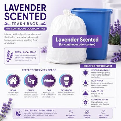 2.6 Gallon Lavender Scented Trash Bags (200 Count) White 2 Gallon Trash Bags Small Bathroom Wastebasket Bags Can Liners for Home Office Bins, 200 Bags - size: 1 Count (Pack of 200)