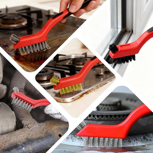6Pcs Wire Brush Set, Stainless Steel Wire Brushes for Cleaning with Curved Handle Grip for Rust Removal, Dirt, Paint Scrubbing