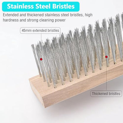 Concrete Scrub Brush - Concrete Brush Wire Broom with 62" Long Handle - Deck Brushes for Scrubbing Heavy Duty Stiff Metal Bristle Floor Scrubber Brushes for Cleaning Moss Grout Garage Patio