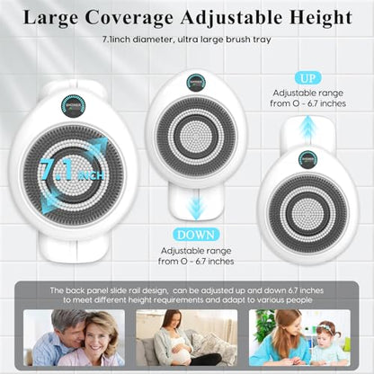 Electric Back Scrubber for Shower - Wall Mounted Exfoliating Brush, Hands-Free Automatic Body Scrubber, IPX7 Waterproof, 3-Speed Adjustment, 3 Replaceable Heads with 50pcs Disposable Shower Caps - color: White