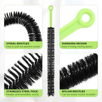 2 Pcs Drain Clean Brush Set,with 2 S-shape Hooks Extended Dryer lint Removal Brush Drain Clog Remover for Toilet, Kitchen Sink, Sewer Drain, Bathroom Tub(size:16 inch)