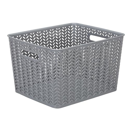 Simplify Large Herringbone Storage Bin, Grey (25175-GREY) - color: Grey, size: Large, style: 1 Pack