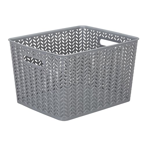 Simplify Large Herringbone Storage Bin, Grey (25175-GREY) - color: Grey, size: Large, style: 1 Pack