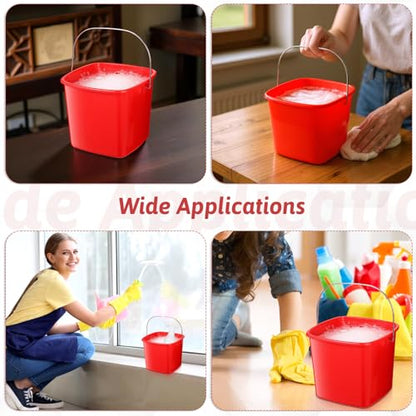 JJUNW 6 Pcs 3 Quart Cleaning Bucket, Detergent Square Bucket, Plastic Utility Cleaning Pail Stackable Cleaningpail Small Square Buckets for Restaurant Kitchen Home Offices Commercial (Red)
