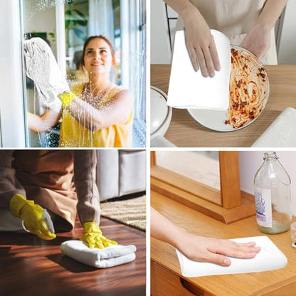 4 Pcs Extra Large Microfiber Cleaning Cloth 30 x 20 Inch Reusable Thick Cleaning Towel Washable Solid Color Microfiber Towel for Home Office Window Cars Glass (White) - color: White