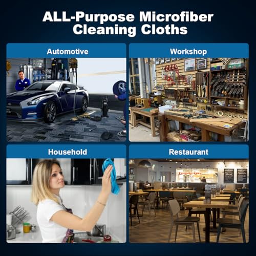 UNIMADE Shop Towels, 100 Sheets Microfiber Cleaning Cloth Commercial Grade Washcloths Lint-Free Bulk Shops Rags for Cars Mechanic Restaurant Garage Housekeeping, 11"x 9", Blue - color: Blue
