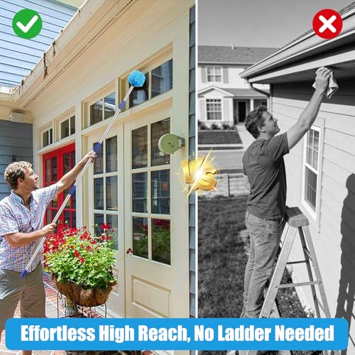 Cobweb Duster with Extension Pole - 8 FT Lightweight Stainless Steel Extendable Duster Ceiling Fan Duster for High Ceilings, Medium Stiff PET Bristle Spider Web Brush for Indoor/Outdoor Cleaning - size: 8FT