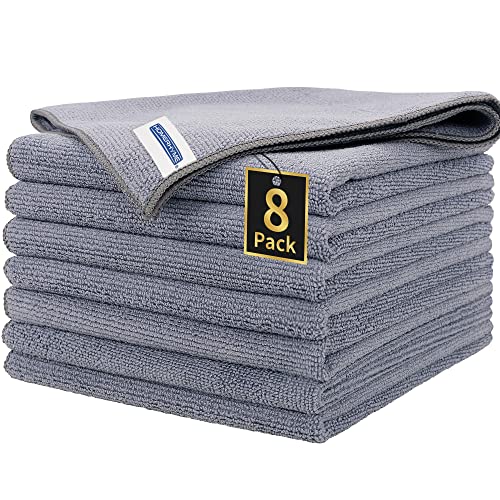 Microfiber Cleaning Cloth, Premium 8 Pack Cleaning Towels, Lint-Free Streak-Free Ultra Absorbent, 300GSM Reusable Microfiber Towel for Cars Shop Garage Home Kitchen, 12.6" x 12.6" Grey - color: Grey, style: 8 Pack