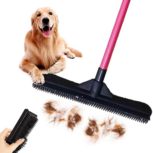 Pet Hair Remover Broom, Multifunctional Magic Broom, Rubber Broom Pet Hair Remover, Heavy Duty Pets Hairs Remove, Pets Hairs Removal Brooms for Carpets/Mats/Couch, Retractable (Red) - color: Red