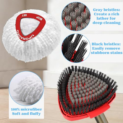Spin Mop Replace Head for EasyWring 1 Tank,Upgraded Scrub Brush Replacement Head Compatible with Ocedar, 4 Microfiber Refills, 1 Handle, 1 Base and 1 Cleaning Brush Combo Set