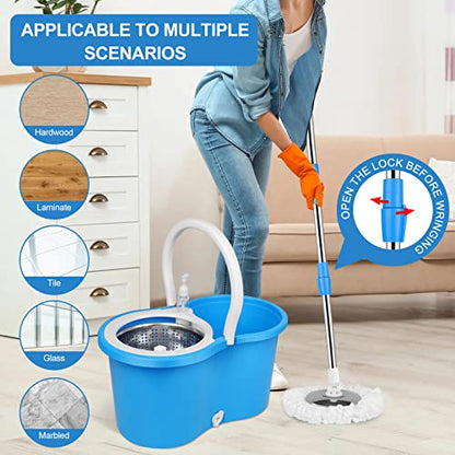 Mop and Bucket with Wringer Set, Separate Dirty Water with 3 Microfiber Replacement Mop Head Refills, 61" Stainless Steel Adjustable Handle for Floor Cleaning, (Mop Bucket 20QT) - color: Blue