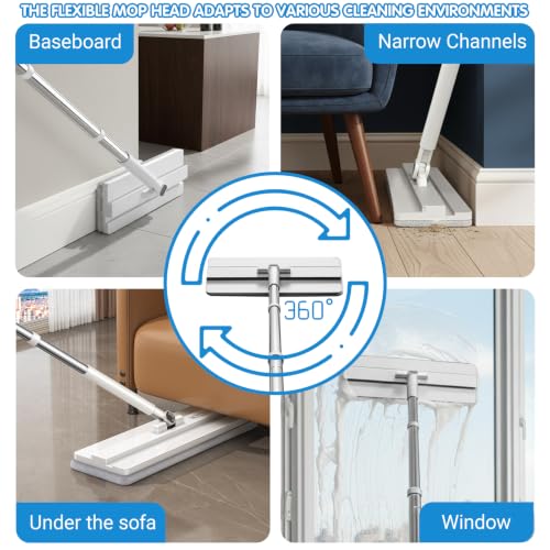 Mop and Bucket Set with Wringer,Separate Clean Dirty Water, Self Wringing Microfiber Dust Flat Mop for Hardwood Floors, Kitchen, Wall Cleaner -with 4 Washable Microfiber Pads