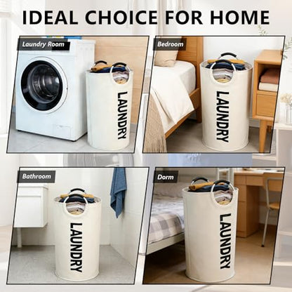 A large 90 liter laundry basket that can be folded for easy carrying. Suitable for bathrooms, laundry rooms, and travel (beige) - color: beige