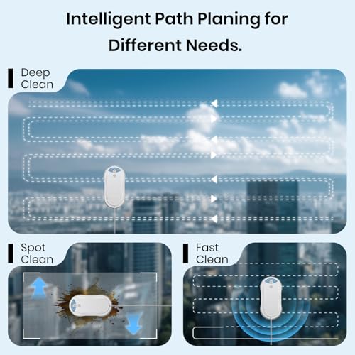 KKI Window Cleaning Robot, Auto Window Cleaner Robot, Dual Spray, Max 3200Pa, AI Path Planning & Edge Detection, Remote Control for High-Rise Windows Outside/Inside,8 Cloths, X3 (White) - color: White, size: X3