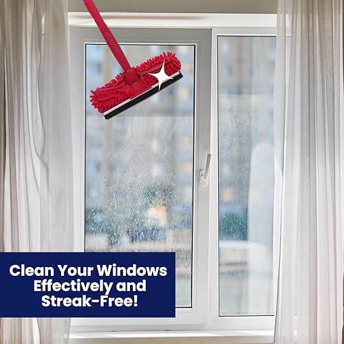 Microfiber Window Cleaner – Dual Heads & Telescoping Handle (Raspberry)