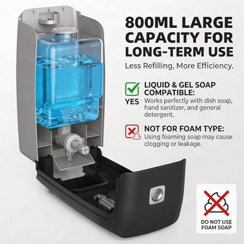 interhasa! Soap Dispenser Wall Mount Refillable 28oz Hand Sanitizer Dispenser Commercial Hand Soap Dispenser for Bathroom Support Liquid Gel Soap - color: Black