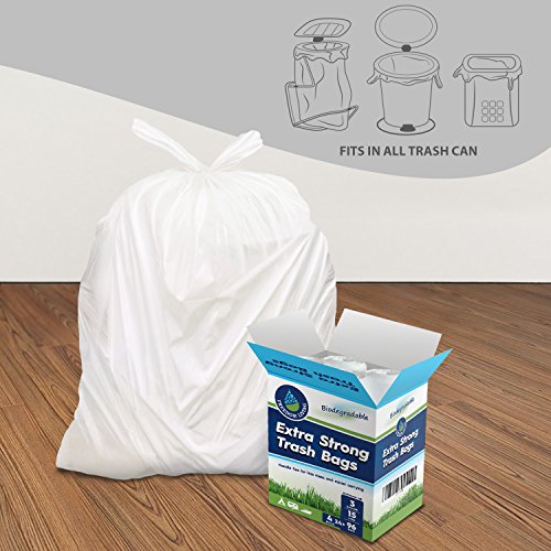 Biodegradable Trash Bags 3 Gallon 96 Count Heavy Duty White Bags with Handle Ties for Garbage in Kitchen, Yard, Lawn, Contractor, Janitorial or Office - size: 1 Count (Pack of 96)