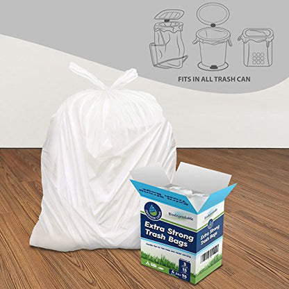 Biodegradable Trash Bags 3 Gallon 96 Count Heavy Duty White Bags with Handle Ties for Garbage in Kitchen, Yard, Lawn, Contractor, Janitorial or Office - size: 1 Count (Pack of 96)