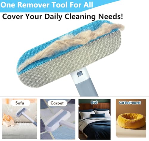 4 in 1 Pet Hair Remover, Reusable, Effective Cat and Dog Hair Removal Cleaning Tool with 17-Inch Extra Long Handle Multifunctional Fur Lint Brush for Couch, Furniture, Carpet, Clothes, Bedding - color: No Glove