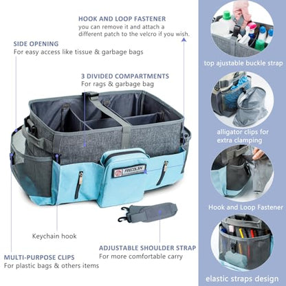 Large Cleaning Supplies Organizer-Cleaning Caddy Organizer With Handles & Shoulder Strap-Cleaning Bags for Cleaning Suppliers-Housekeepers Wearable Cleaning Tote Upgraded - color: Grey-Blue