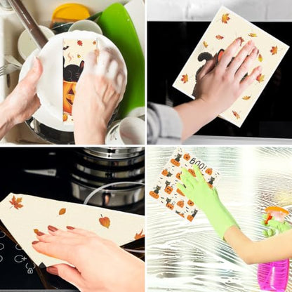 Fall Halloween Swedish Dishcloths for Kitchen, 6 Pack Black Cat and Pumpkin Reusable Cellulose Sponge Paper Towels Washable, Fast Drying Swedish Dish Cloth for Home Cleaning - style: Fall Halloween