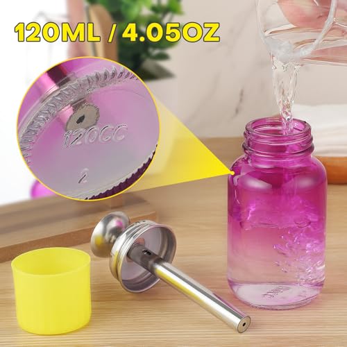 Noverlife 4Oz / 120ml Acetone Pump Dispenser with Cover, Alcohol Pump Dispenser Bottle Acetone Bottle Dispenser, Glass Push Down Pump Dispenser Nail Alcohol Bottle for Makeup Remover - Gradient Purple - color: D - 1pcs - Purple Round Shaped