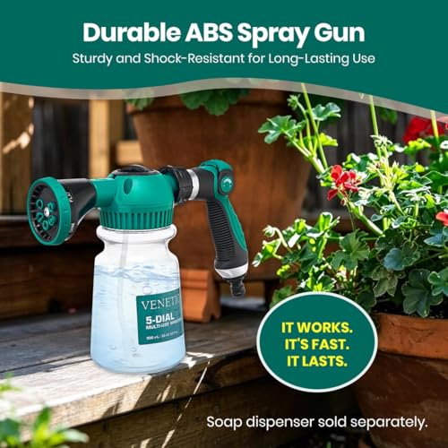 VENETIO 5-Dial Hose-End Sprayer - 6 Adjustable Spray Patterns Nozzle & 30oz Refillable Bottle for Liquid Fertilizer, Weed Killer & Soap | Lawn, Garden, Car Wash & Outdoor Cleaning Versatile Spray Gun - style: Sprayer (30 oz)