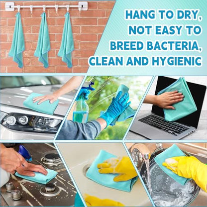 Maxcheck 24 Pack Magic Cleaning Cloth, 16 x 16 Inch Microfiber Glass Cleaning Cloths Reusable Lint Free Microfiber Towels for Kitchen Dish, Windows, Mirror, Glass, Car(Green) - color: Green