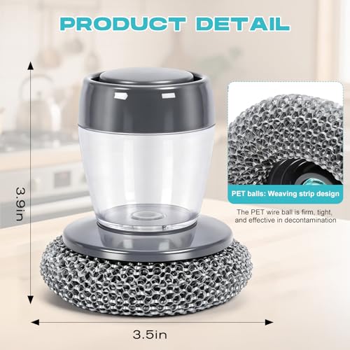 2026 New Soap Dispensing Dish Brush,Comfort Grip Soap Dispensing Kitchen Scrub,Built-in Liquid Dispenser, with Replaceable Nylon/Wire Bristles for One-Hand Use (4 Steel Wire Brush + 2 Accessories)