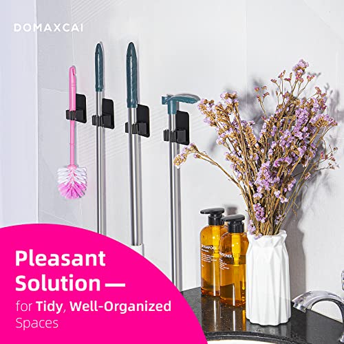 4 Pack Broom Holder Wall Mount, Improved Super Anti-Slip Mop and Broom Holder Wall Mount, Broom Hanger Gripper for Kitchen, Bathroom, Closet, Garden Garage, Black