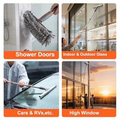 BITOPE Window Cleaner Tool Squeegee for Window Cleaning with 86" Extendable Pole Microfiber & Chenille Pad Squeegy for Exterior High Window Shower Door Glass Car RVs
