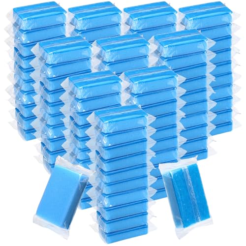 Tioncy 100 Pcs Individually Wrapped Sponges Kitchen Bulk Blue Dish Non Scratch Scrub Sponges Dual Sided Cleaning Dish Scrubber for Washing Dishes, Pots, Pans, Sinks, Stoves, Appliances, Car, Bike - color: Blue