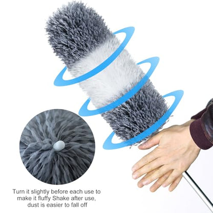 Microfiber Feather Duster, 110 Inch Extendable Telescoping Pole Duster with Bendable Washable Head, Long Handle Cleaning Duster for Ceiling Fan, High Ceiling, Blinds, Furniture and Cars(Gray) - color: Gray