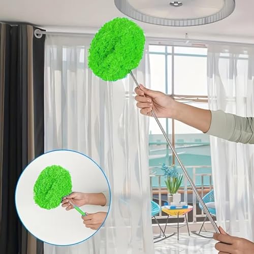 Duster Mop with Extension,Dust Mop Reusable Fan Cleaning Tool for Home, Car, Office, Blades, Windows, Glass Furniture,Green - color: Green