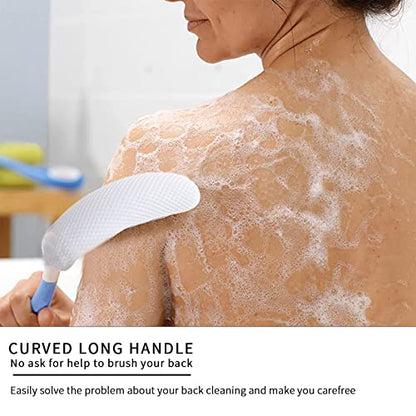 Shower Body Brush Skin Exfoliating Curved Back Scrub Brush Massage Bath Brush Extra Large Curved Handle European and American Hand-Shaped Removable Bold Long Handle Back Washer (Black-White) - size: Black+White Handle (Extra Large)