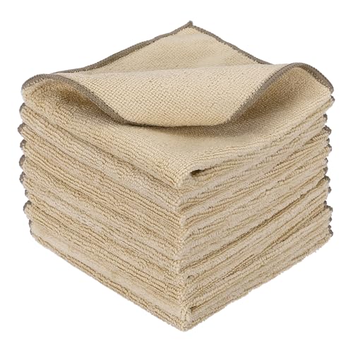 uxcell 10 Pcs Microfiber Cleaning Cloth, Kitchen Towels Reusable Microfiber Towels Highly Absorbent for Household Cleaning Supplies, Kitchen, Bathroom, Khaki(Square), 11.8" X11.8 - color: Khaki