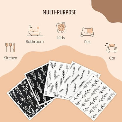 Swedish Dishcloths for Kitchen, 5 Pack Reusable Paper Towels Washable, Super Absorbent Swedish Dish Cloths, Non-Scratch, No Odor - color: 5 Count- Black and White