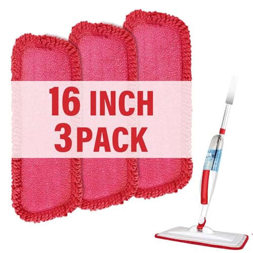 16.5" Microfiber Mop Pads Refills, 3 Pack Reusable Replacement Heads | reusable wet mop refills, machine washable for 14-16 inch spray mops, hardwood floors, dust cleaning & scrubbing - color: 16"red Rolled*3