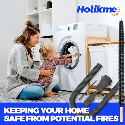Holikme Dryer Vent Cleaner Kit 2 Pieces - Upgraded Dryer Lint Screens Cleaner Brush Part, Dryer Lint Vacuum Attachment Fit for Most Vacuum Cleaner, Dryer Lint Brush, Black - color: Black