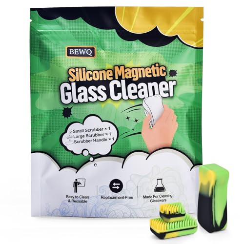 Magnetic Glass Cleaner Kit - Deep Cleans Hard-to-Reach Glassware & Narrow Pipes Two Reusable Silicone Scrubbers with Handle Perfect for Intricate Shapes, Black - color: Black