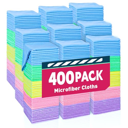 TEAWOO Microfiber Towels Bulk-400 Pack, Cleaning Cloths, Microfiber Towels for Cars, Cleaning Rags 5 Colors Assorted (11.5x11.5 inches) - color: 5 Colors, size: 400 Pack
